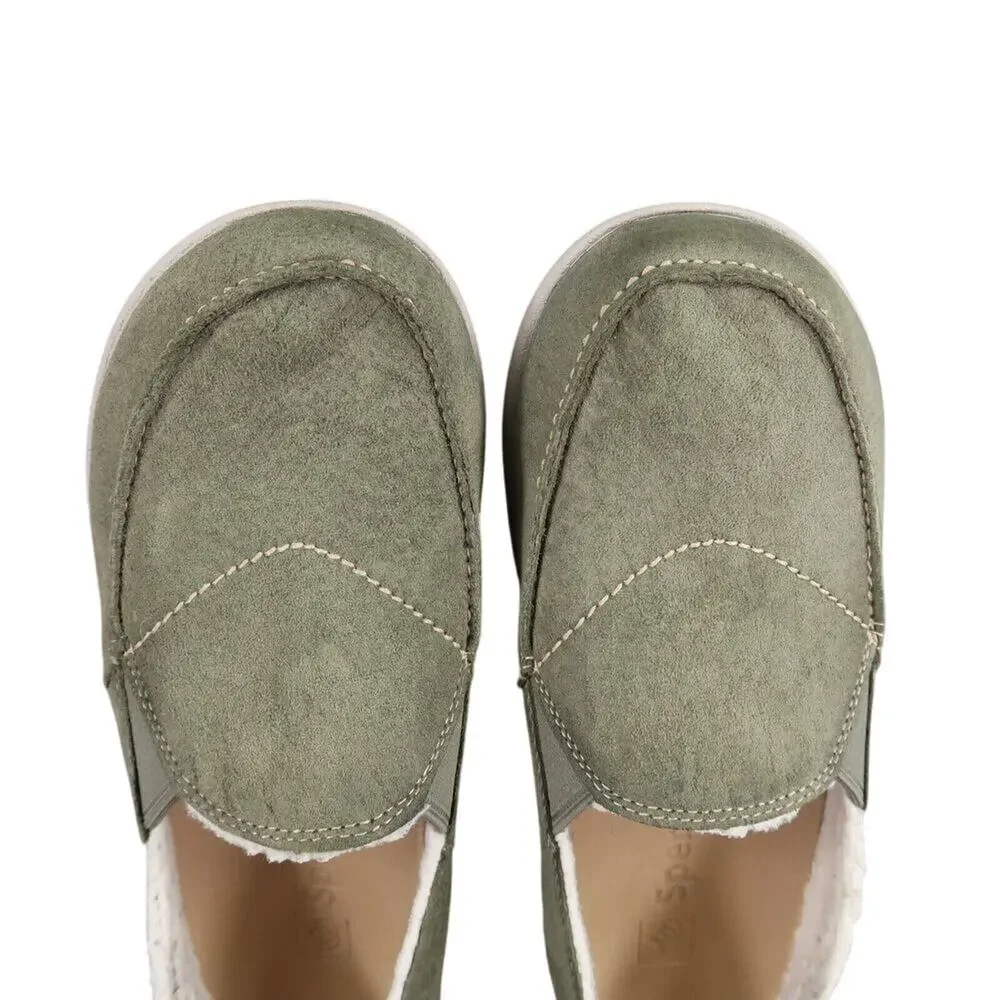 Spenco Shoes Womens 7 Slip On Loafer Flats Leather Green Comfort Casual Faux Fur